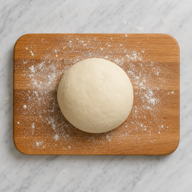 Smooth elastic pizza dough shaped into a ball