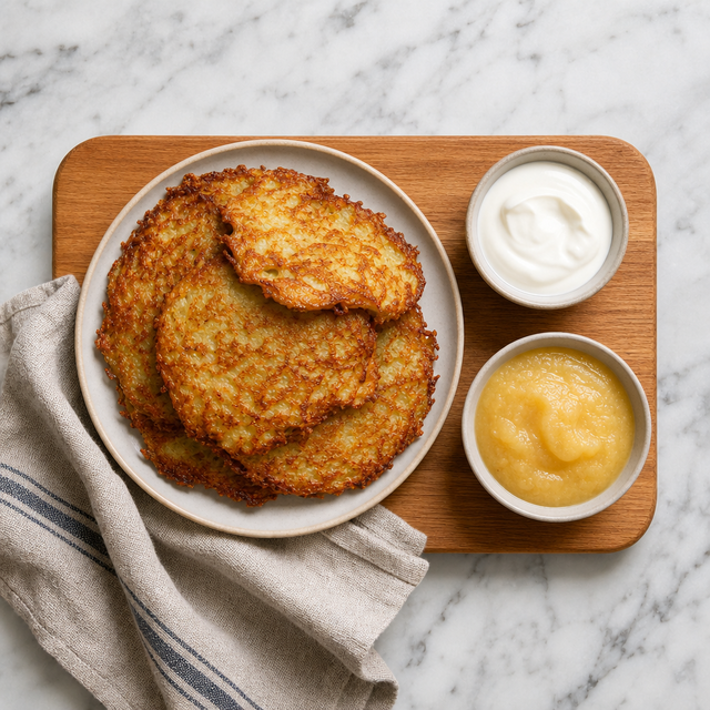 Placki ziemniaczane served with sour cream and applesauce