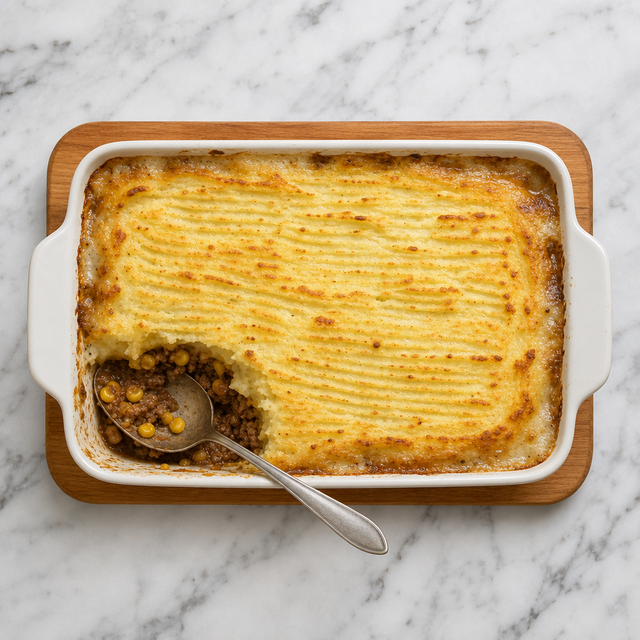 Golden Quebec shepherd's pie with corn fresh from the oven