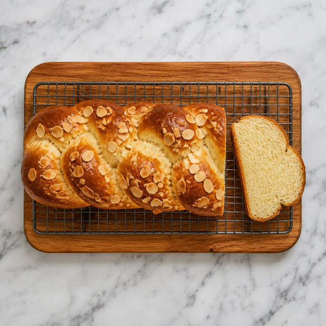 Golden Sweet Braided Yeast Loaf cooling on a rack