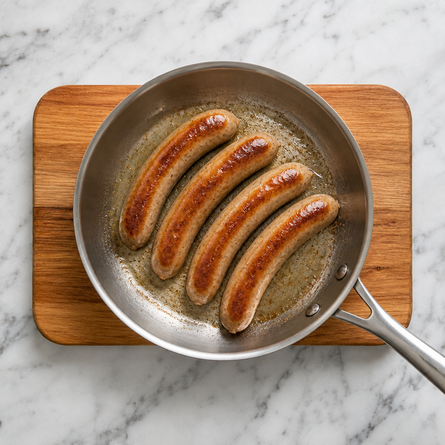 Bratwurst browning in a skillet