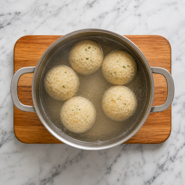 Bread dumplings gently simmering in a pot