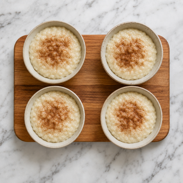 Bowls of creamy rice pudding finished with cinnamon sugar