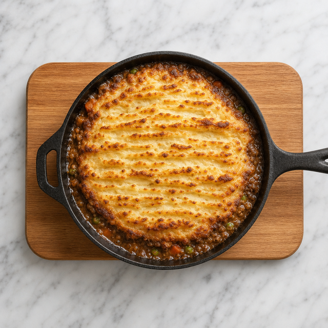 Golden baked shepherd's pie ready to serve