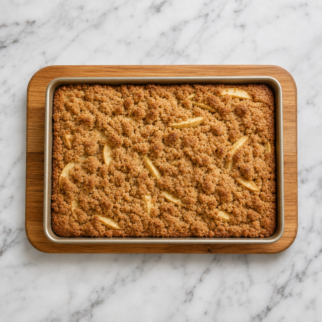 Golden apple streusel sheet cake fresh from the oven