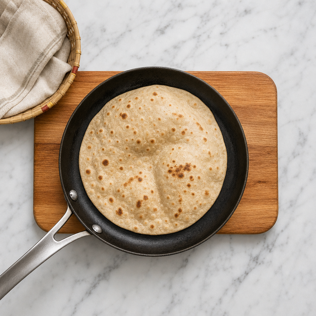 Roti puffing as it finishes cooking