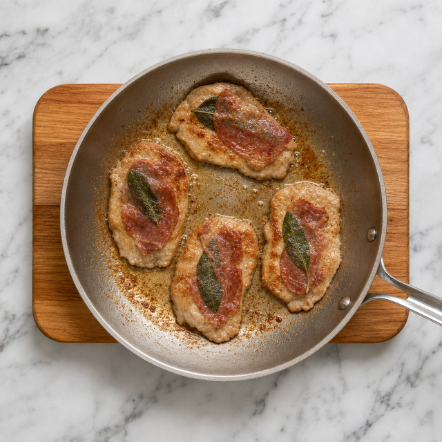 Golden veal saltimbocca with crisp prosciutto and sage