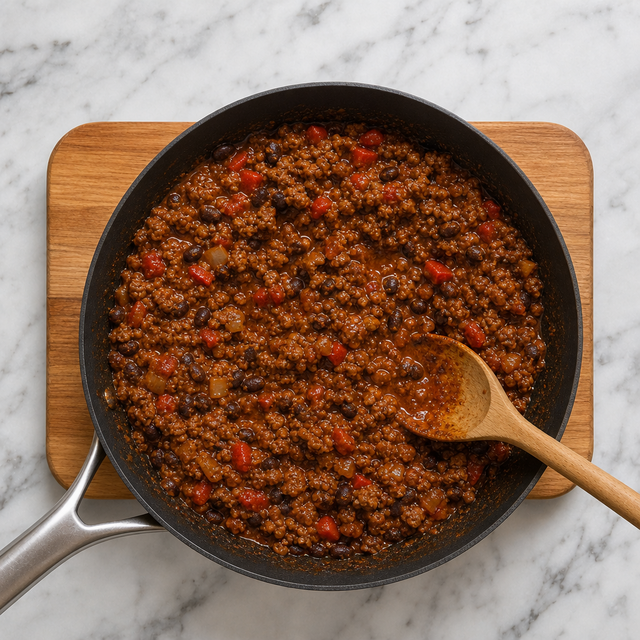 Glossy taco filling seasoned with the homemade spice blend.