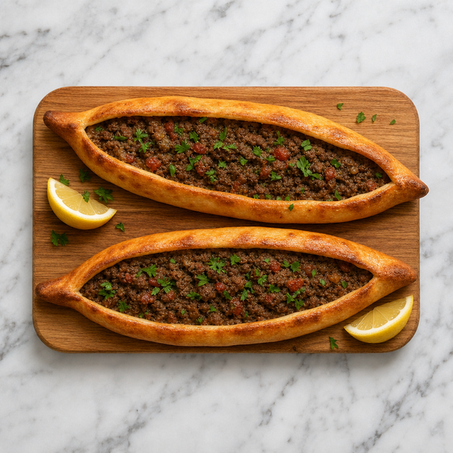 Freshly baked Turkish pide with golden crust