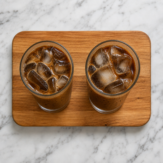Vietnamese iced coffee poured over ice in two tall glasses