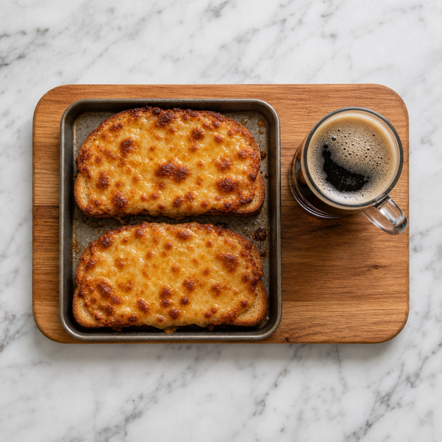 Welsh Rarebit with bubbling bronzed cheese topping on crisp toast